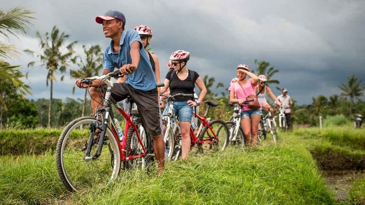 Bali Cycling Downhill Through Villages